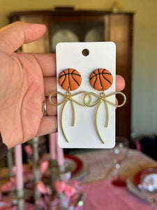 Basketball Bow Dangle Clay Earrings (ETA 3 WEEKS)