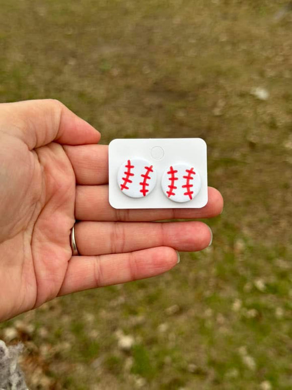 Baseball Stud Clay Earrings (ETA 3 WEEKS)