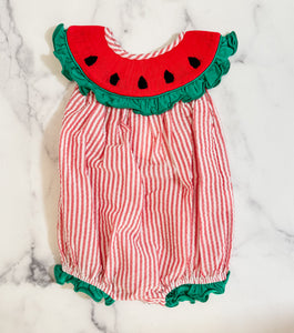 Seersucker Smocked Watermelon Bubble