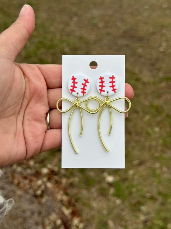 Baseball Bow Dangle Clay Earrings (ETA 3 WEEKS)