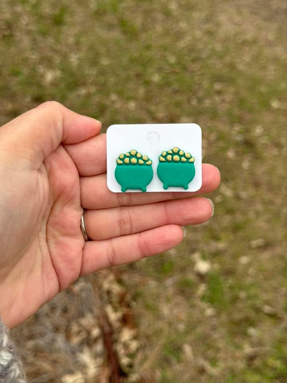 Pot Of Gold  Stud Clay Earrings (ETA 3 WEEKS)