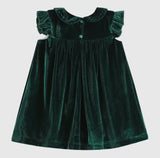 Green Velour Flutter Sleeve Dress