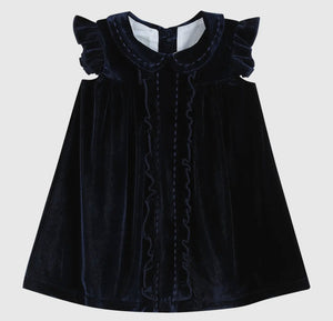 Navy Velour Flutter Sleeve Dress