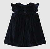 Navy Velour Flutter Sleeve Dress